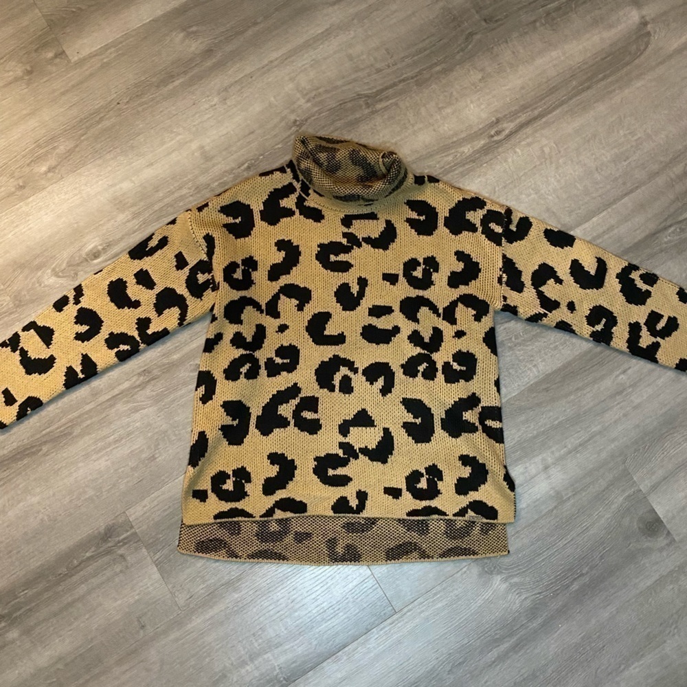 DKNY Leopard Print Cowl Neck Sweater